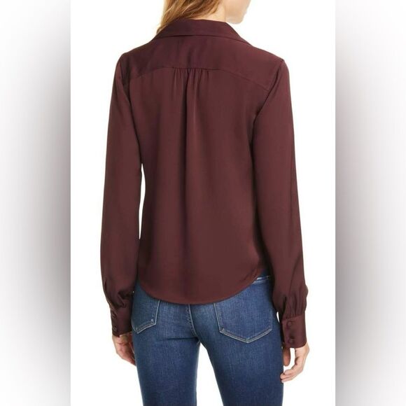 NWT Frame 100% Silk Bordeaux Button Down Long Sleeved Blouse Size Small - Picture 2 of 14